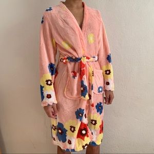 Pink Floral Plush Robe NWT